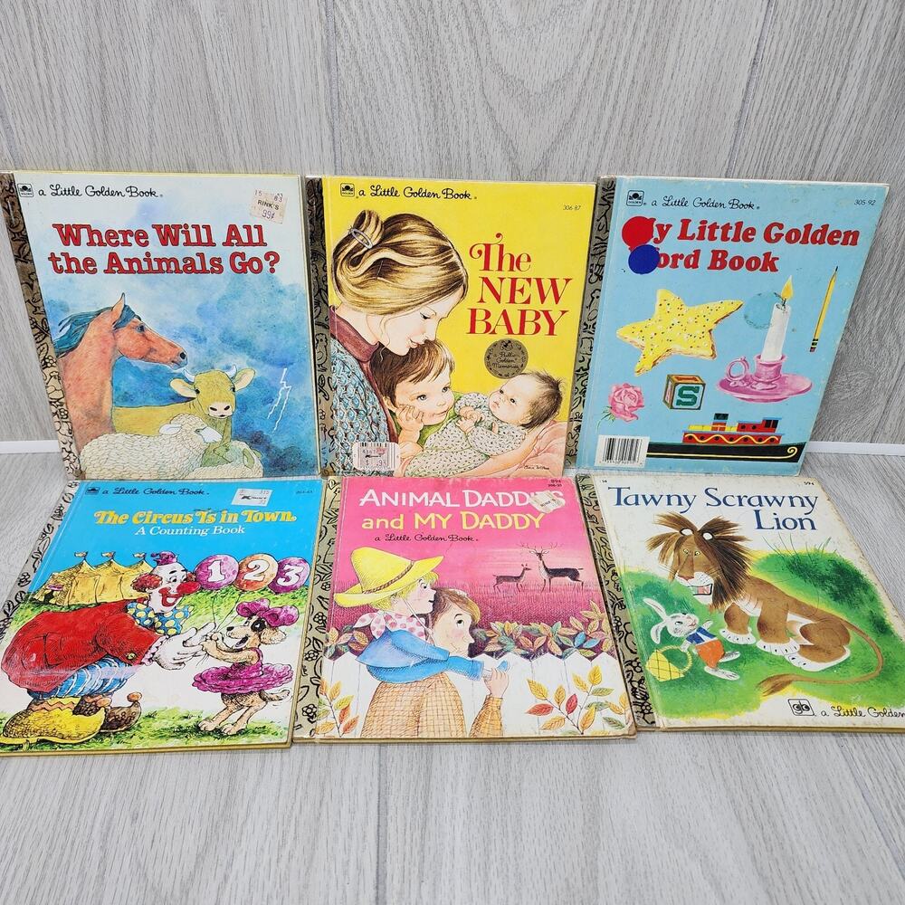 Lot Of 6 Little Golden Books Vintage: New Baby Word Book Circus In Town Animals